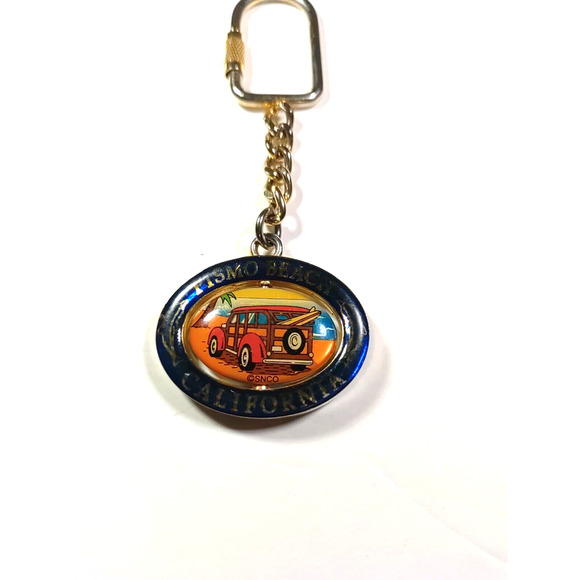 Pismo Beach California Spinner Keychain Metal Gold Tone - Picture 1 of 6